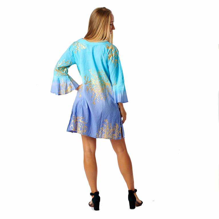 Vestido Curto Corais Dourados | Azul