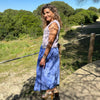 Blue Midi Skirt with Floral Appliques