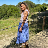 Blue Midi Skirt with Floral Appliques
