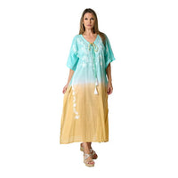 Vestido Kaftan Algodão Bordado | Azul