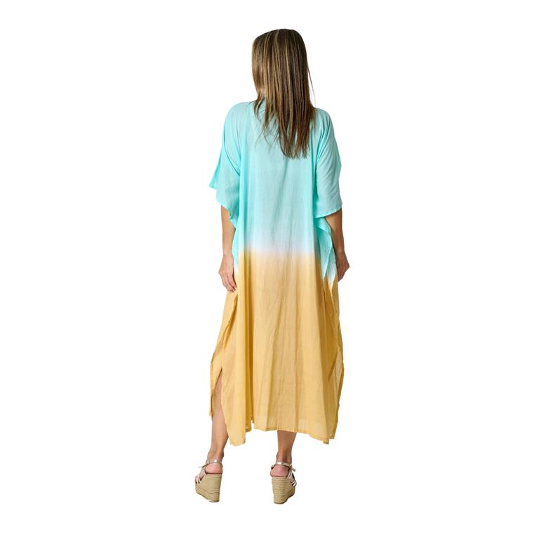 Vestido Kaftan Algodão Bordado | Azul