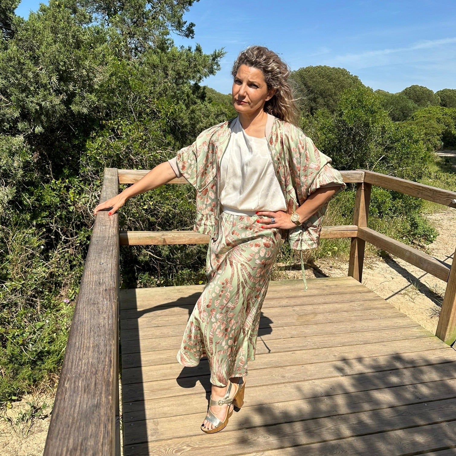 Bella Printed Bomber - Green 