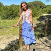 Blue Midi Skirt with Floral Appliques