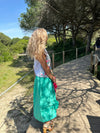 Green Midi Skirt with Floral Appliques