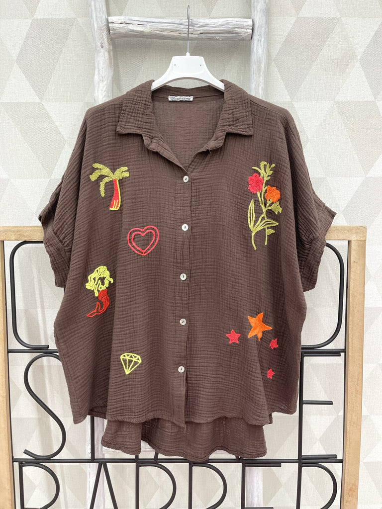 Camisa Algodão Castanha |  Estrelas
