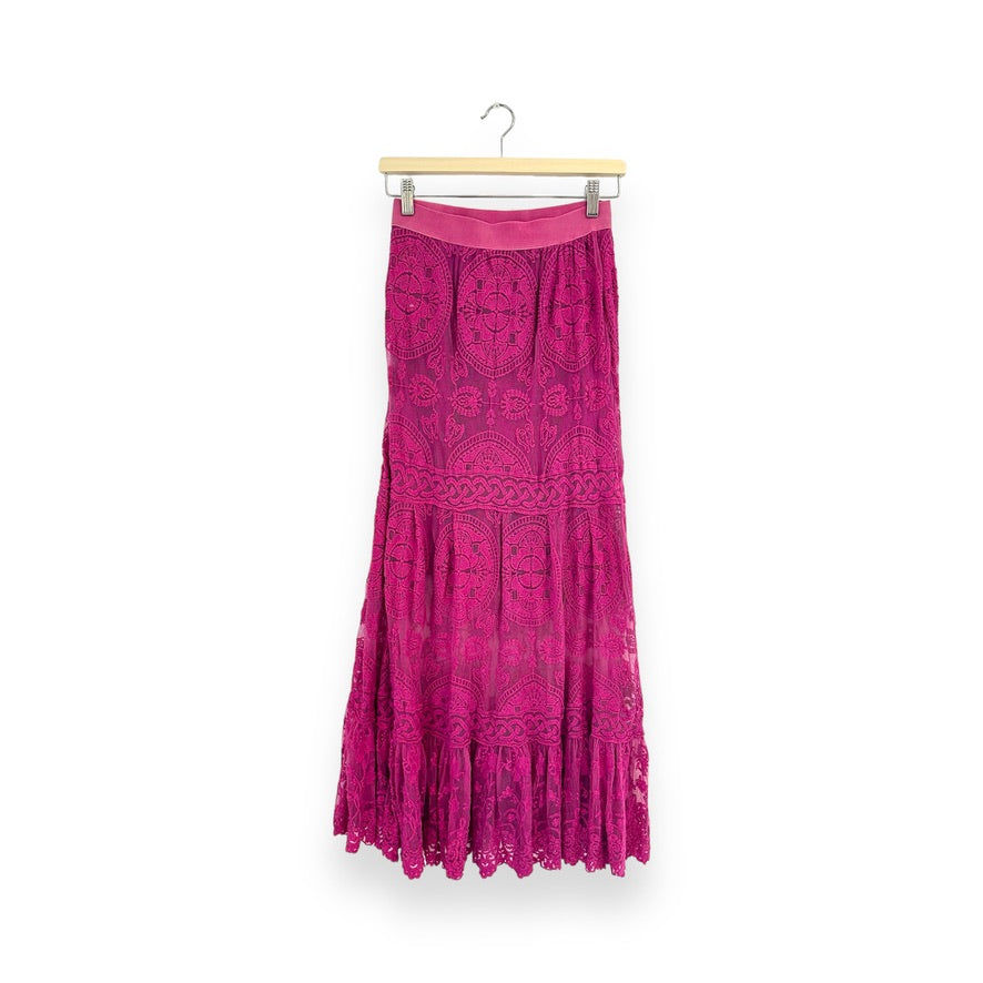 Fuchsia Lace Long Skirt 