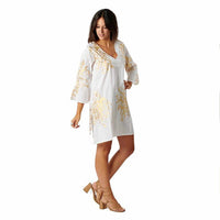 Vestido Curto Corais Dourados | Branco