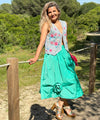 Green Midi Skirt with Floral Appliques