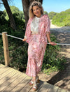 Falda midi con estampado floral rosa 