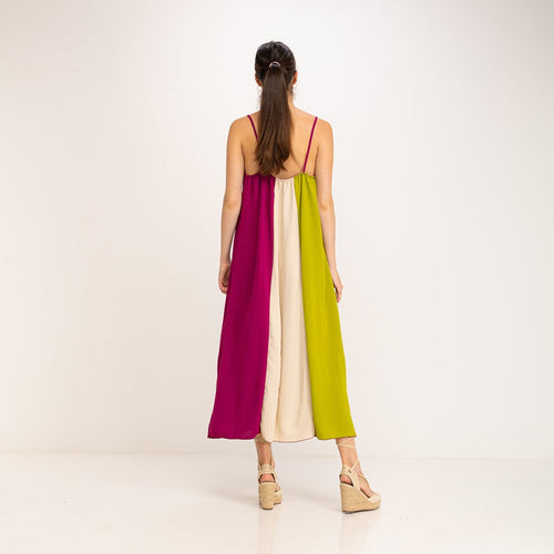 Vestido Midi Tricolor (ROSA) | Amanda