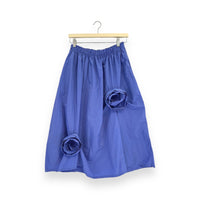 Blue Midi Skirt with Floral Appliques