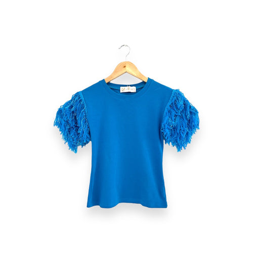 Blusa Algodão com Brilho Mangas - Azul