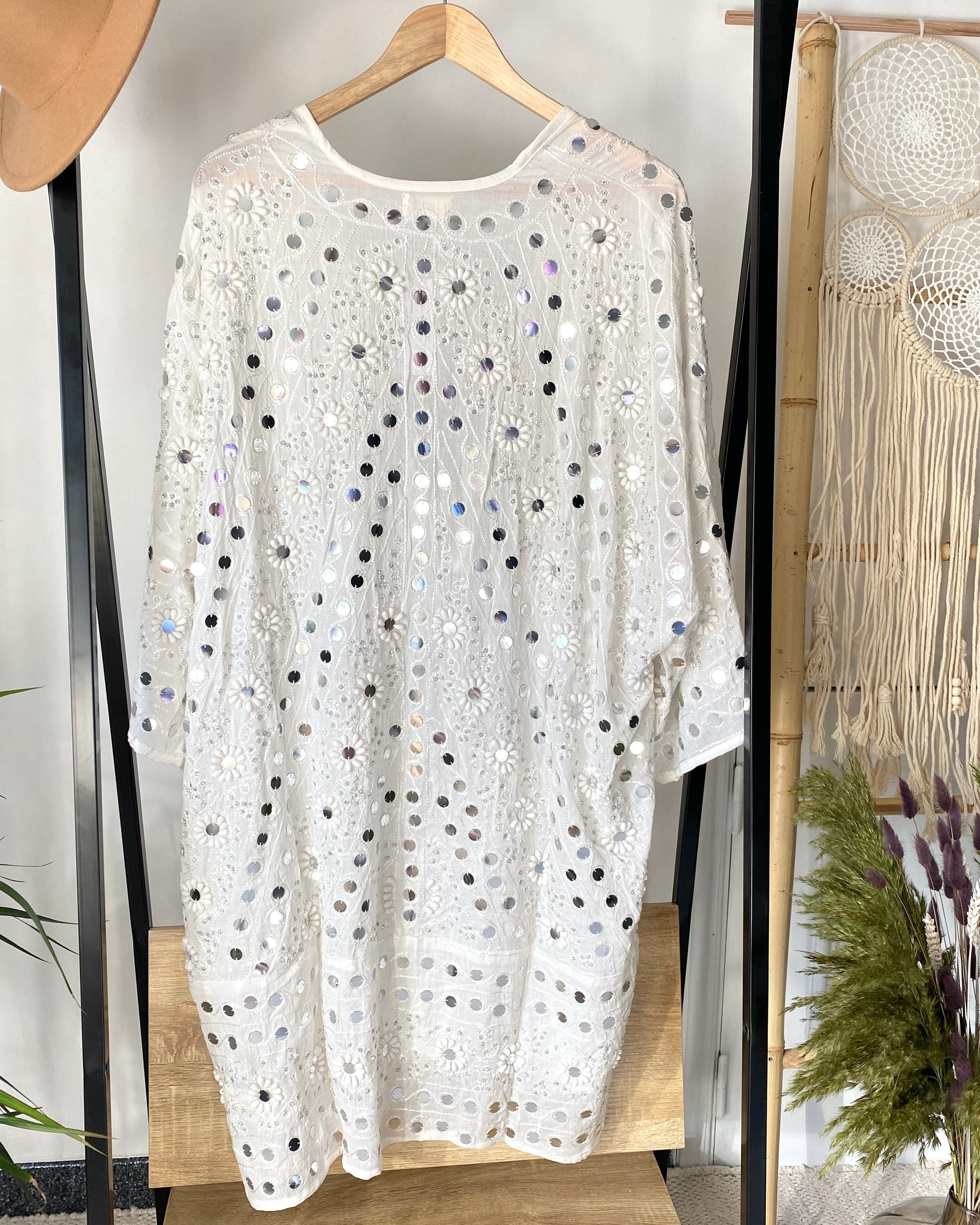 KIMONO LARGO CROCHET BEIGE | MELINA