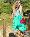 Green Midi Skirt with Floral Appliques