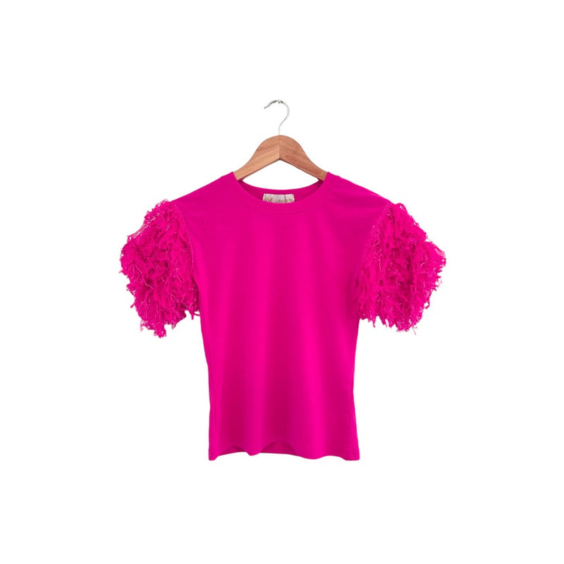 Blusa de algodón con mangas brillantes - Rosa 