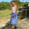 Blue Midi Skirt with Floral Appliques