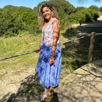 Blue Midi Skirt with Floral Appliques