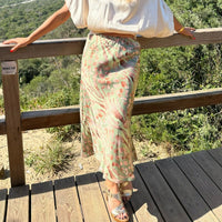 Falda Midi con Estampado Floral Verde 
