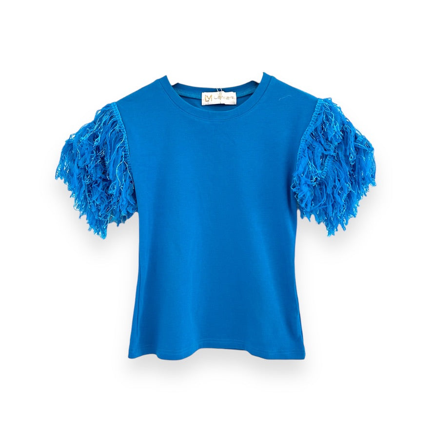 Blusa de algodón con mangas brillantes - Azul 