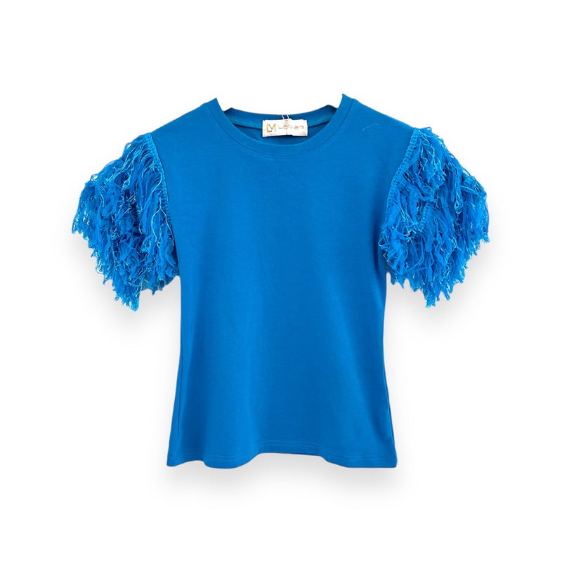 Blusa de algodón con mangas brillantes - Azul 