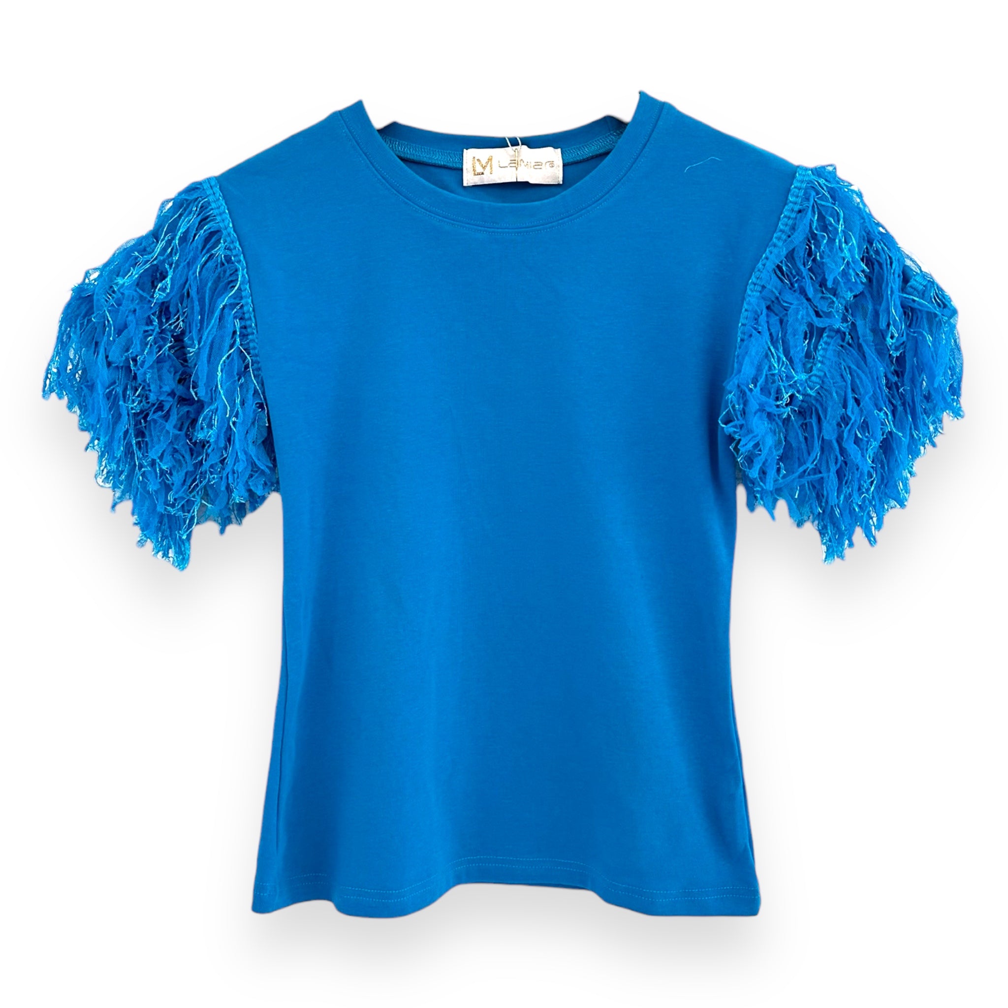 Blusa de algodón con mangas brillantes - Azul 