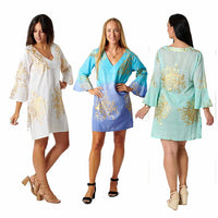 Vestido Curto Corais Dourados | Turquesa