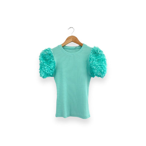 Blusa algodão com mangas balão - Verde Água