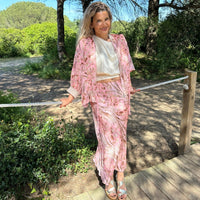 Falda midi con estampado floral rosa 