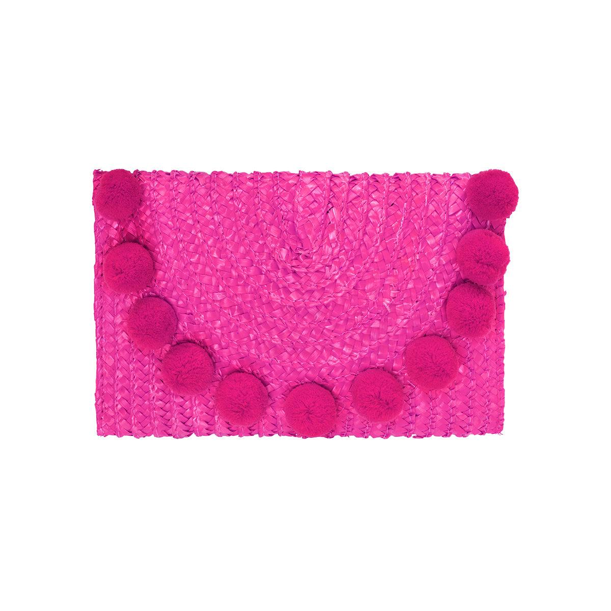 Clutch de palha com pompons - Grine Store | Bijuterias