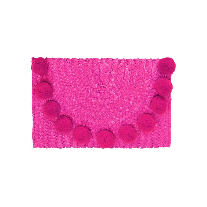 Clutch de palha com pompons - Grine Store | Bijuterias