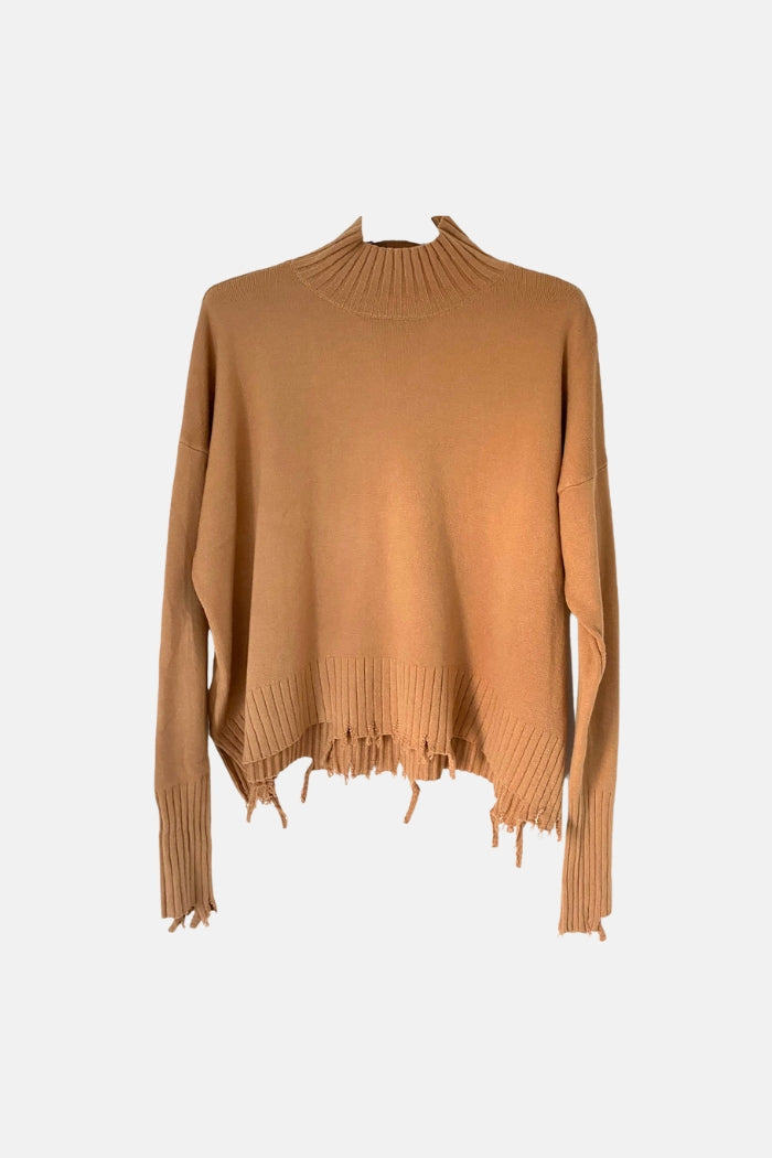 Blusa Gola Alta com Franjas ( Camel) | Nyla