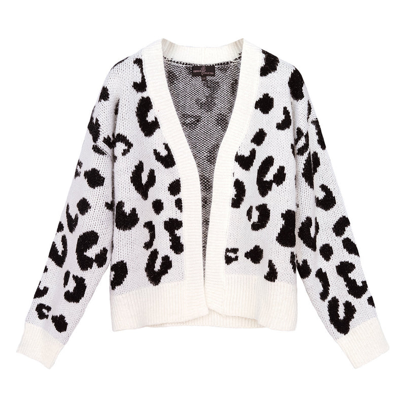 Cardigan de malha (Branco) | Leopard