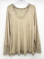 Blusa Malha Fina e Renda (Beige) | Graziela