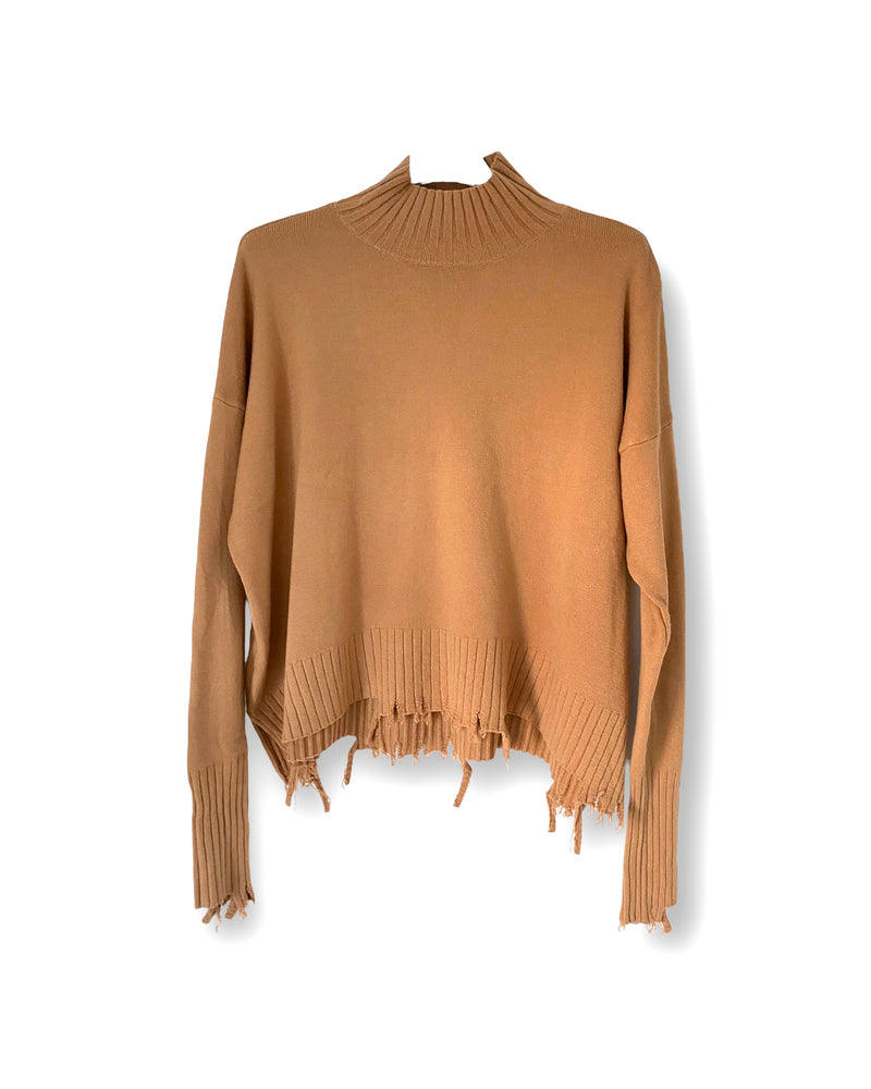 Blusa Gola Alta com Franjas ( Camel) | Nyla