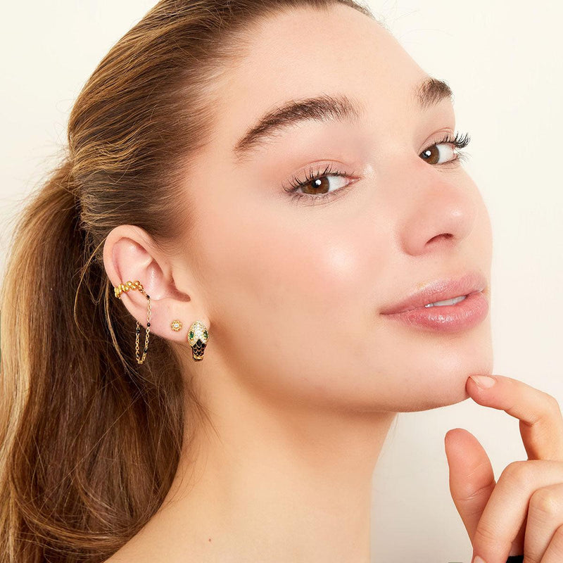 Brincos Ear Cuff com corrente e em aço inoxidável - Grine Store | Bijuterias