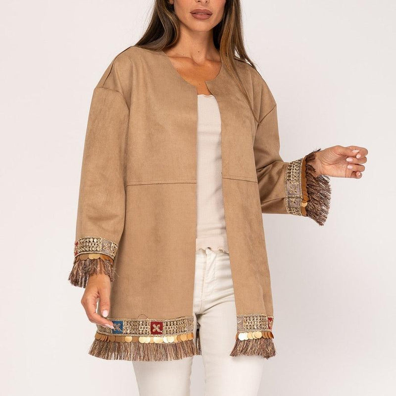 Casaco Aberto Com Franjas (camel) | Mary - Grine Store | Bijuterias