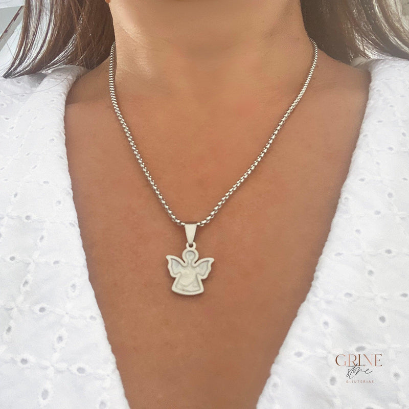 Colar de Aço Inoxidável - Medalha de Anjo - Grine Store | Bijuterias