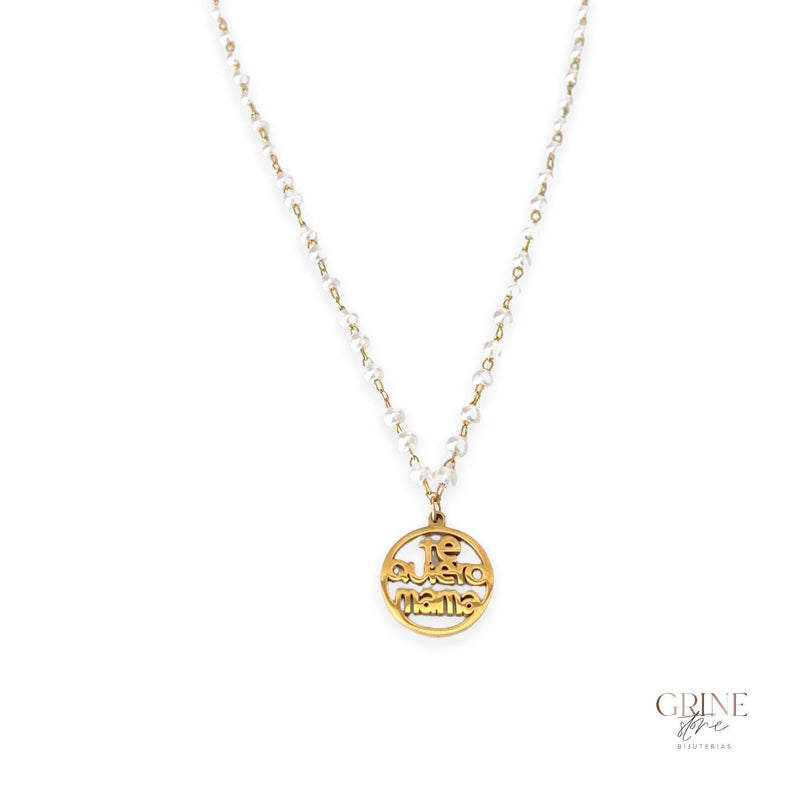 Colar de pérolas com medalha "te quiero mama" - Grine Store | Bijuterias