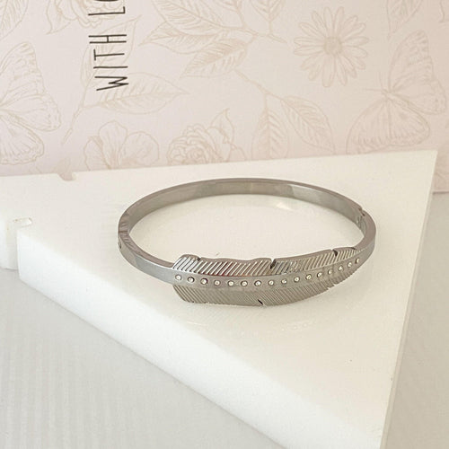 Pulseira leaf de Aço Inoxidável e Strass - Grine Store | Bijuterias