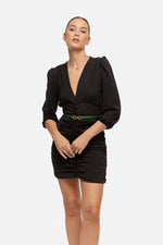 Vestido Curto Drapeado (preto) | Ava - Grine Store | Bijuterias