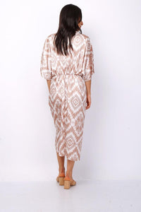 VESTIDO MIDI (BEIGE) | GEOMETRIC - Grine Store | Bijuterias
