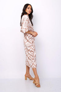 VESTIDO MIDI (BEIGE) | GEOMETRIC - Grine Store | Bijuterias